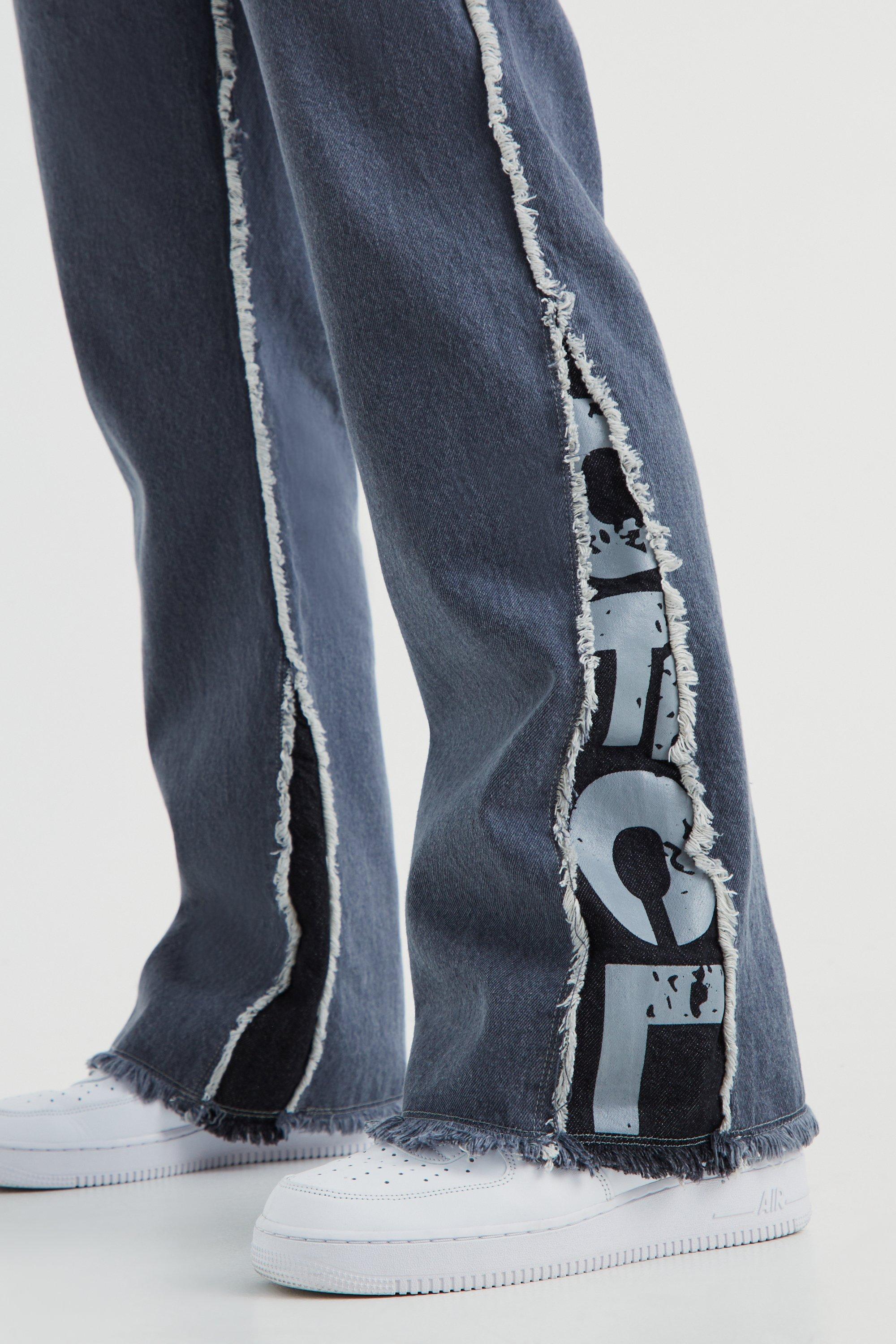 Relaxed Rigid Flare Offcl Panel Jeans | boohoo USA Relaxed Rigid Flare Offcl Panel Jeans | boohoo USA